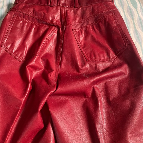 Vintage 80’s Real leather Red skinny jeans XS l - Picture 5 of 7